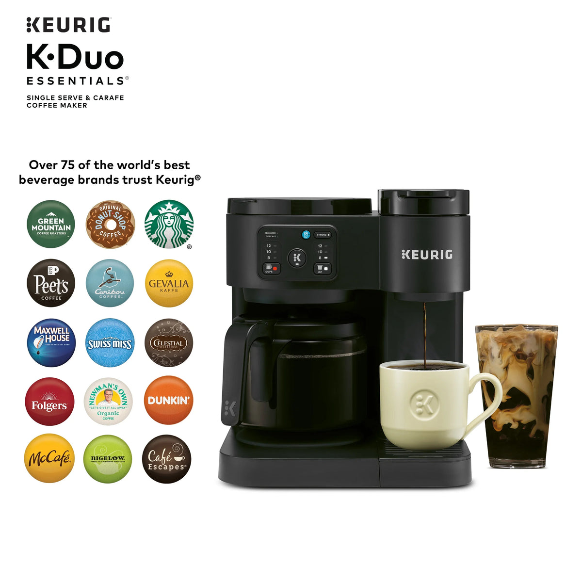 2026 NEW Keurig K-Duo Essentials, Hot & Iced Single-Serve K-Cup Pod Coffee Maker & Carafe, Moonlight Grey