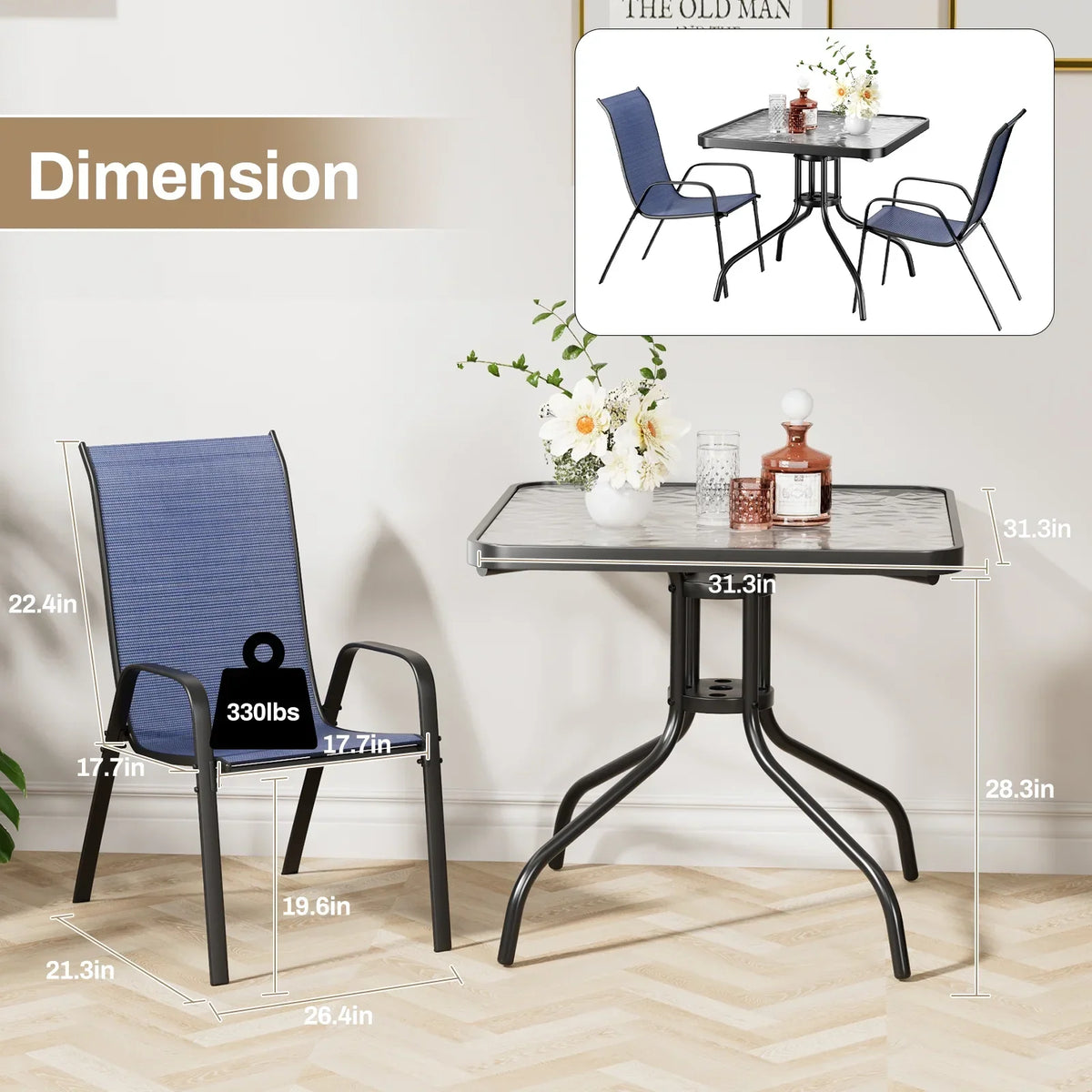 2026 NEW Pirecart 5-Piece Outdoor Patio Dining Table Set with 4 Stackable Textilene Chairs for for Patio, Lawn, Garden, Gray