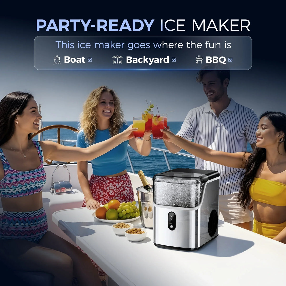 2026 NEW Simzlife Nugget Ice Maker Countertops, 35.9lbs Per Day Portable Pebble ice machine, Crushed Sonic ice maker with Soft Chewable Ice for Home, Party, RV, Camping, Stainless Steel Silver