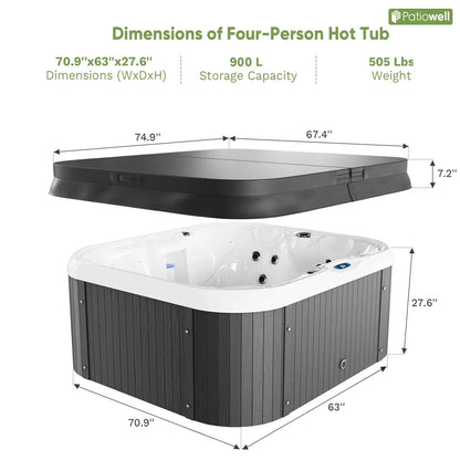 2026 NEW Patiowell 2 Person Home Spa Hot Tub for Outdoor, with 41pcs Massage Jets, LED lighting, Built-In Water Purification System, 900L, Black