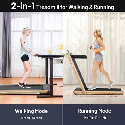 2 in 1 Folding Treadmill, 2.25HP Under Desk Electric Treadmill, Portable Walking Running Machine with Dual Display & Smart App Control