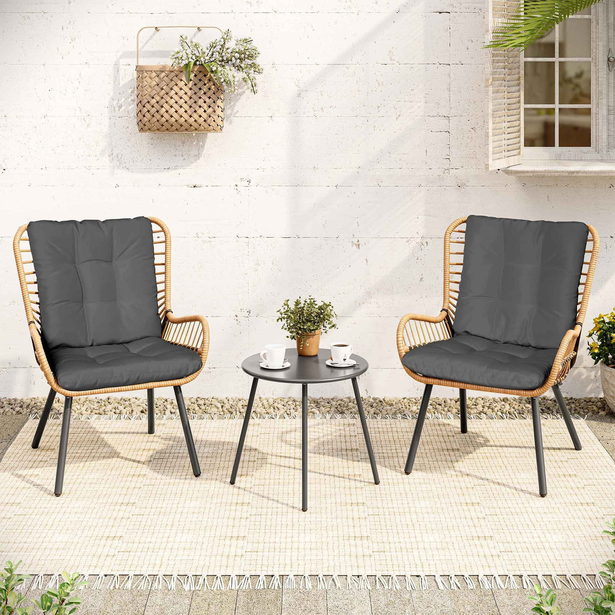 2026 NEW LAUSAINT HOME 3-Piece Patio Furniture Set, High Back Outdoor Bistro with Coffee Table & Beige Cushions for Garden or Deck