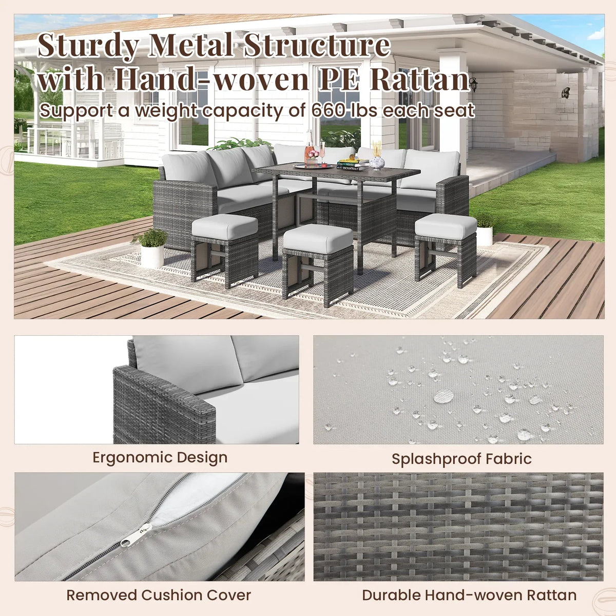 2026 NEW AECOJOY 7 Piece Patio Furniture Set PE Rattan Outdoor Dining Set Sectional Sofa Couch with Table Patio Conversation Set in Gray