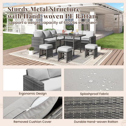 2026 NEW AECOJOY 7 Piece Patio Furniture Set PE Rattan Outdoor Dining Set Sectional Sofa Couch with Table Patio Conversation Set in Gray
