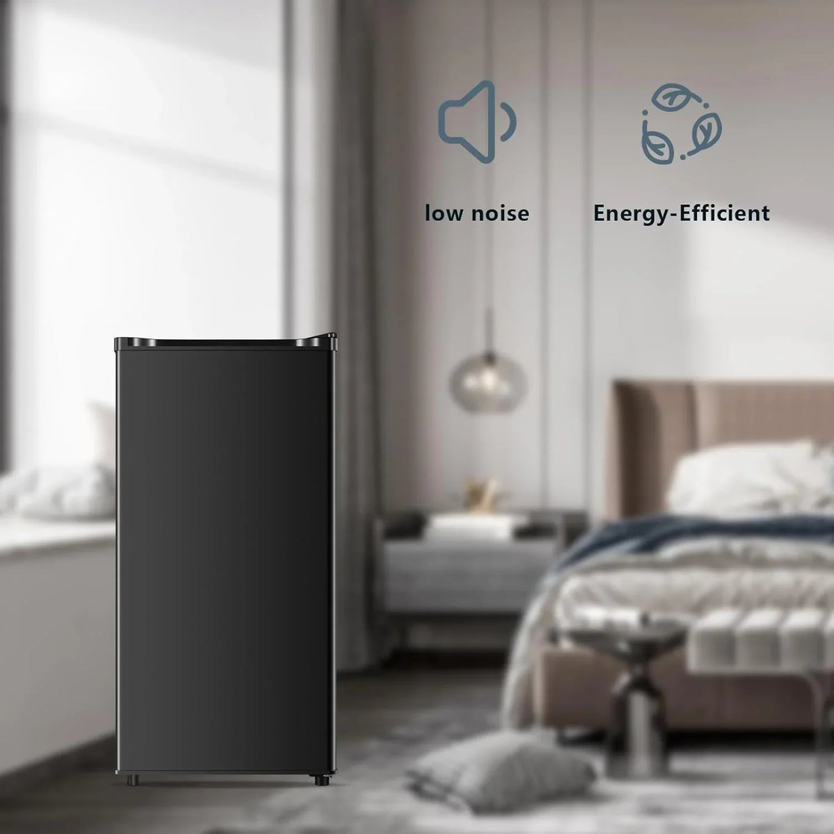 2026 NEW Seaoola Mini Fridge with Freezer, Single Door 4.4 Cu.Ft, Compact Mini Refrigerator, LED Light, Adjustable Thermostat, Removable Glass Shelves, Small Refrigerator for Dorm/Office/Bedroom(Black)