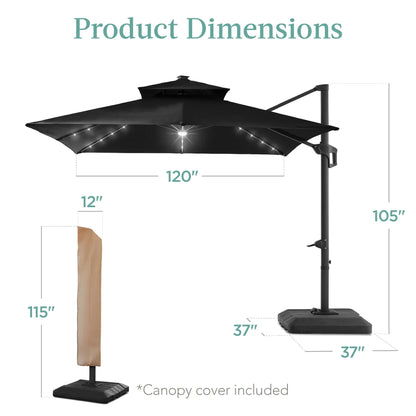 2026 NEW Best Choice Products 10x10ft 2-Tier Square Outdoor Solar LED Cantilever Patio Umbrella w/ Base Included - Tan