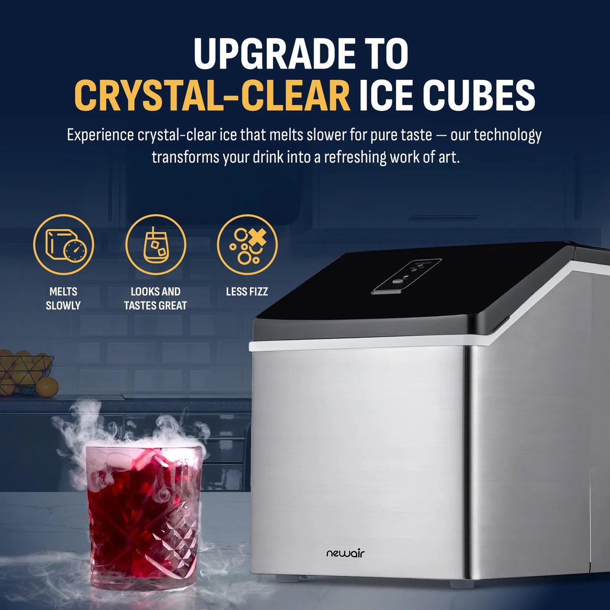 2026 NEW Newair Portable Countertop 40lb Clear Ice Maker Machine, Stainless Steel