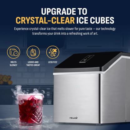 2026 NEW Newair Portable Countertop 40lb Clear Ice Maker Machine, Stainless Steel