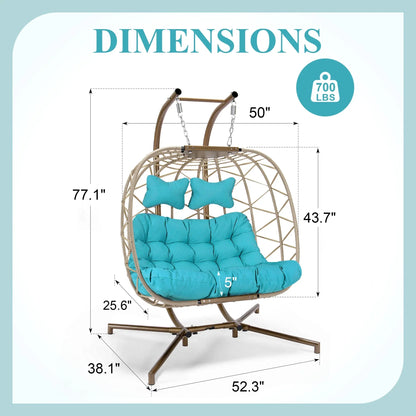 2026 NEW RADIATA Double Wicker Egg Swing Chair with Stand, 2-Person Hanging Egg Chair for Indoor/Outdoor, 700lbs Capacity, Thick Cushions & Headrest,Sturdy Metal Frame"Dark Gray