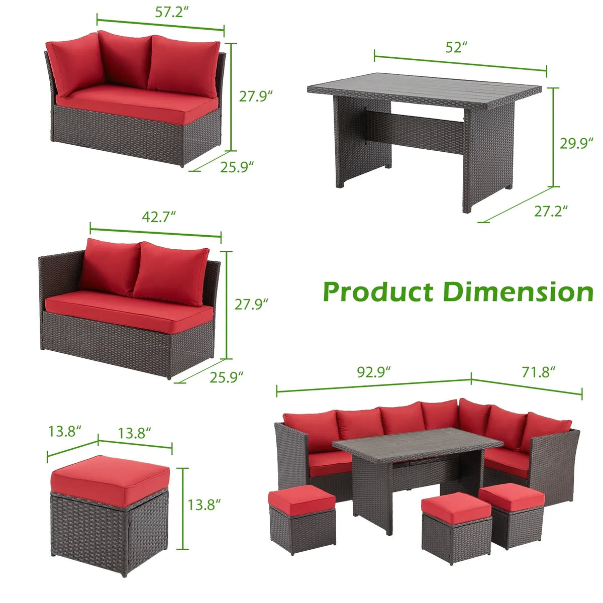 2026 NEW AECOJOY 7 Piece Patio Furniture Set PE Rattan Outdoor Dining Set Sectional Sofa Couch with Table Patio Conversation Set in Gray