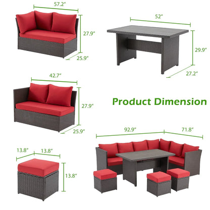 2026 NEW AECOJOY 7 Piece Patio Furniture Set PE Rattan Outdoor Dining Set Sectional Sofa Couch with Table Patio Conversation Set in Gray