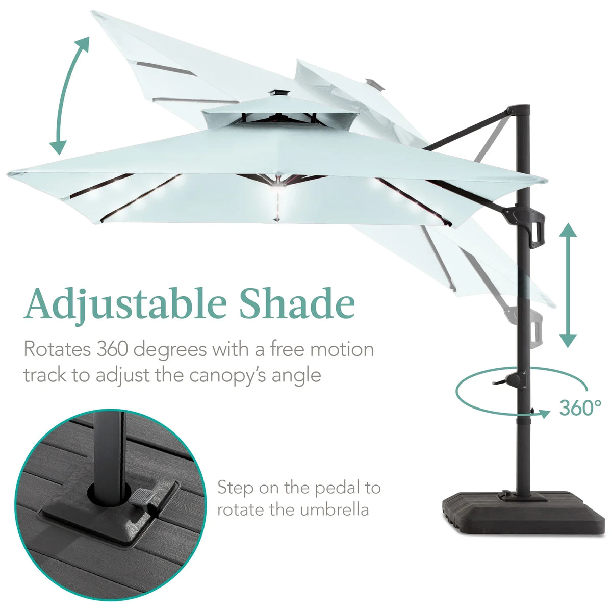 2026 NEW Best Choice Products 10x10ft 2-Tier Square Outdoor Solar LED Cantilever Patio Umbrella w/ Base Included - Tan