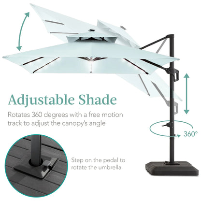 2026 NEW Best Choice Products 10x10ft 2-Tier Square Outdoor Solar LED Cantilever Patio Umbrella w/ Base Included - Tan