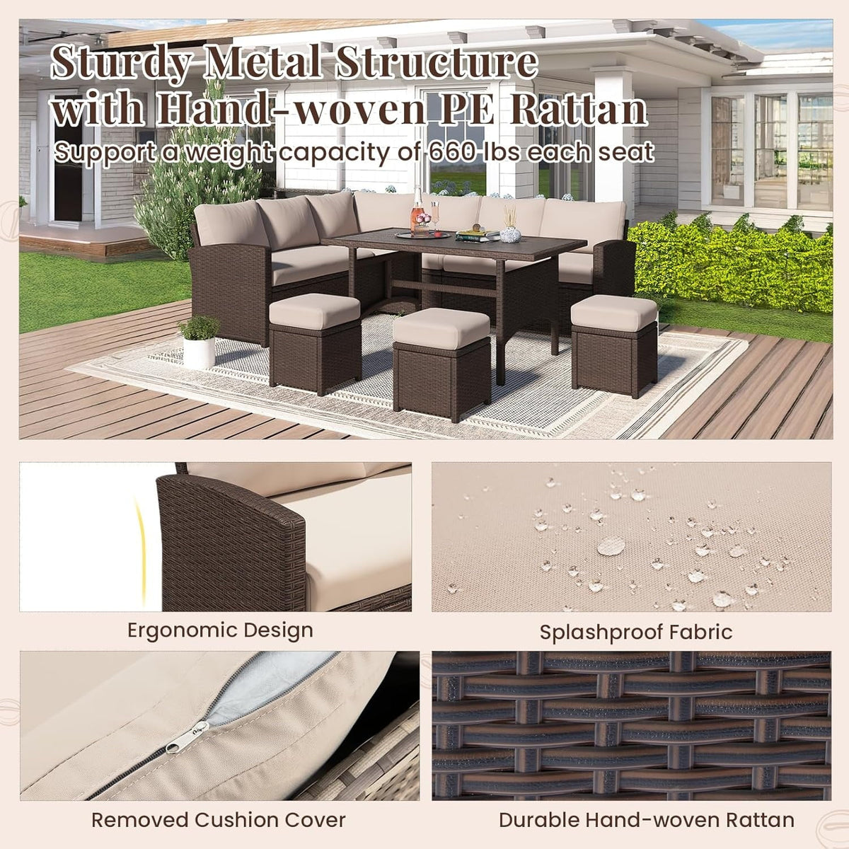 2026 NEW AECOJOY 7 Piece Patio Furniture Set PE Rattan Outdoor Dining Set Sectional Sofa Couch with Table Patio Conversation Set in Gray