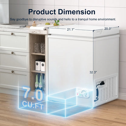 2026 NEW TABU Chest Freezer, 7.0 Cu Ft Deep Freezer with Adjustable Temperature, Compact Freezer with Top Open Door (White)