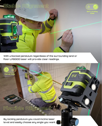 2026 NEW Laser Level 3x360- LASGOO with Remote Control, 2 Rechargeable Batteries, 100FT Range, 360- Magnetic Rotating Stand, IP54, 3Ds