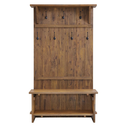 2026 NEW Alaterre Furniture Castleton 70 in. Hall Tree with Bench, Shelves & Coat Hooks -C Solid Mango Wood Entryway Organizer in Driftwood Finish