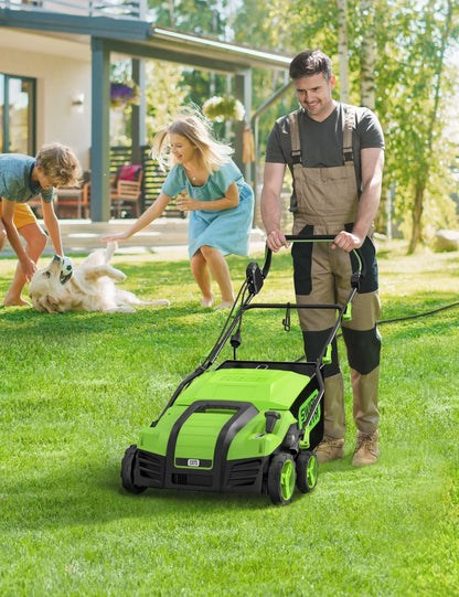2026 NEW SWIPESMITH 16" 15 Amp Electric Dethatcher Scarifier, Lawn with 5-Position Depth Adjustment, 14.5 Gal Removable Thatch Collection Bag, Quick-Fold, Keeps Health