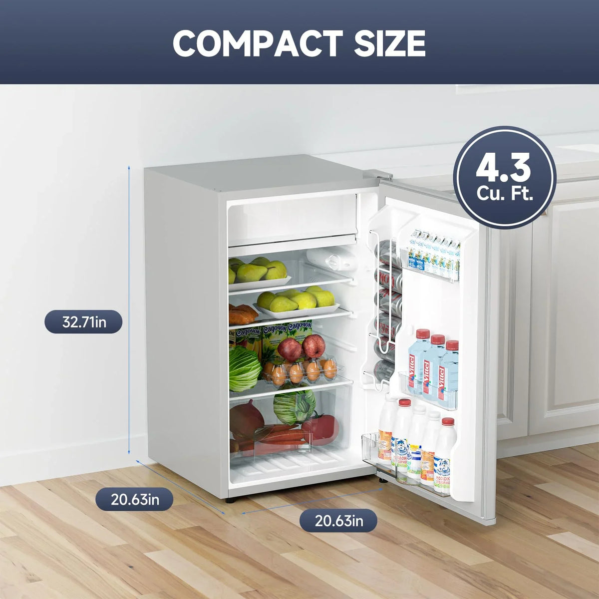 2026 NEW Soonbuy Compact Mini Fridge with Freezer, 4.3 Cu.Ft Single Door Refrigerator with Adjustable Temperature, Removable Shelves & Crisper Drawer, Energy Efficient Small Fridge for Bedroom, Office, Dorm, R