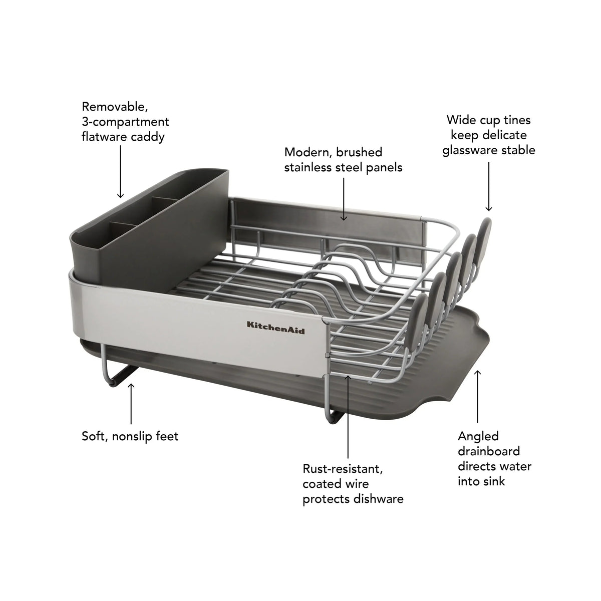 2026 NEW Kitchenaid Stainless Steel Wrap Compact Dish Rack in Satin Gray