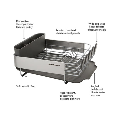 2026 NEW Kitchenaid Stainless Steel Wrap Compact Dish Rack in Satin Gray