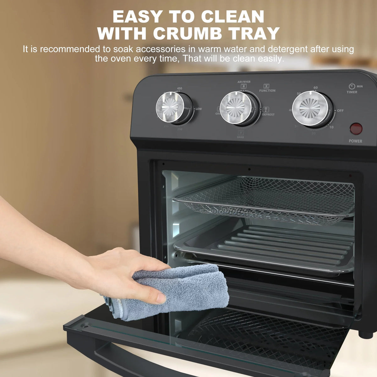 2026 NEW PlumChef 13 Quart 4 Slices Air Fryer Convection Toaster Oven, 1500W, 7 in 1 Multifunction with Roast, Bake, Grill, Broil, Toast, Dehydrate, Defrost