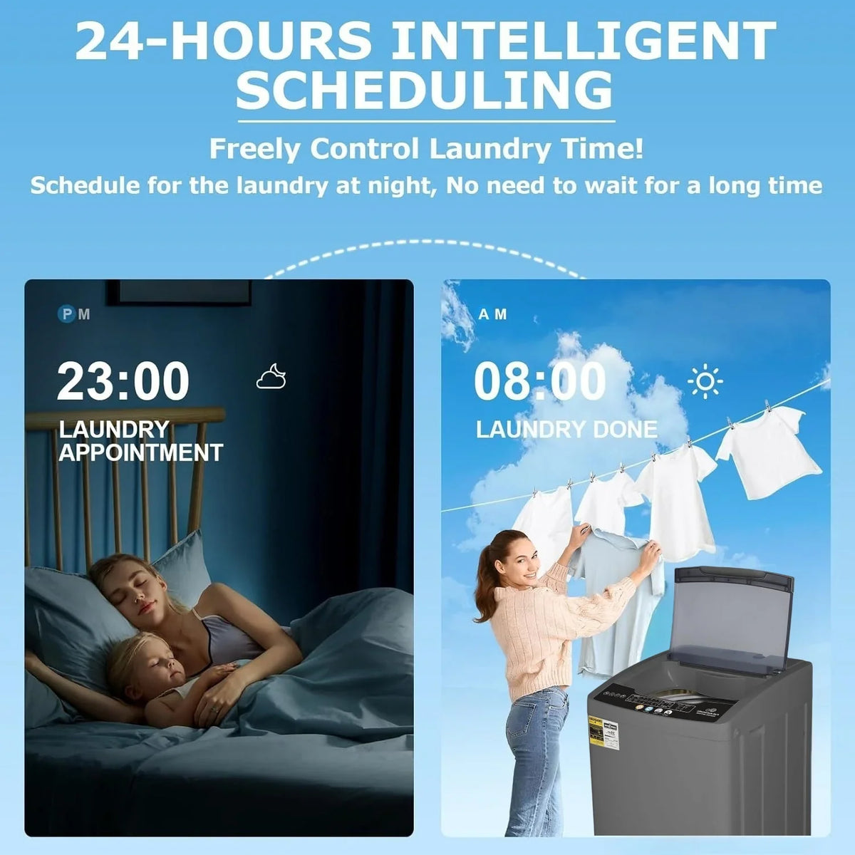 2026 NEW Veeboto Portable Washing Machine, 18.7Lbs Capacity Portable Washer with Drain Pump, 10 Wash Programs/8 Water Levels/LED Display, Full-Automatic Compact Laundry Washer for Apartment, Dorm, Home