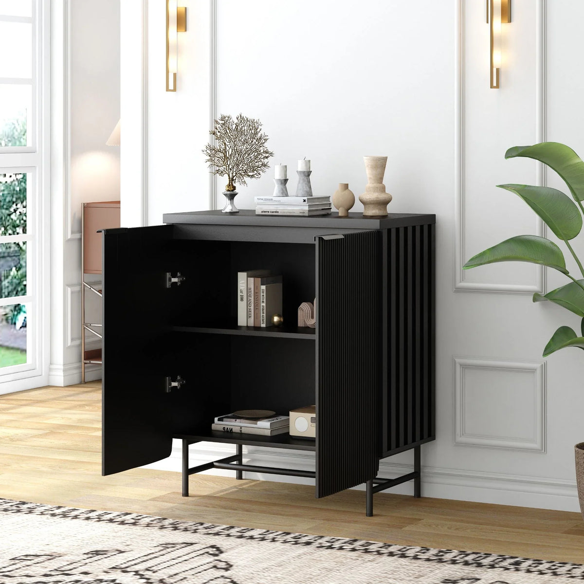 2026 NEW Vivvoo 30" Wood Nightstand Fluted Door Accent Cabinet