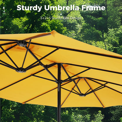 2026 NEW Alpha Joy 15ft Outdoor Patio Umbrella Extra-Large Double-Sided Garden Umbrella with Crank Handle and Base - Smoky Gray