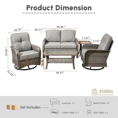 2026 NEW Ovios 5 Pieces Outdoor Patio Furniture Set High Back All Weather Wicker Conversation Set with Swivel Chairs & Coffee Table, Dark Gray