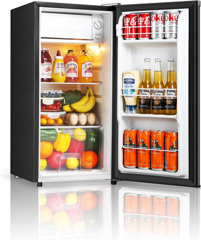 2026 NEW Seaoola Mini Fridge with Freezer, Single Door 4.4 Cu.Ft, Compact Mini Refrigerator, LED Light, Adjustable Thermostat, Removable Glass Shelves, Small Refrigerator for Dorm/Office/Bedroom(Black)