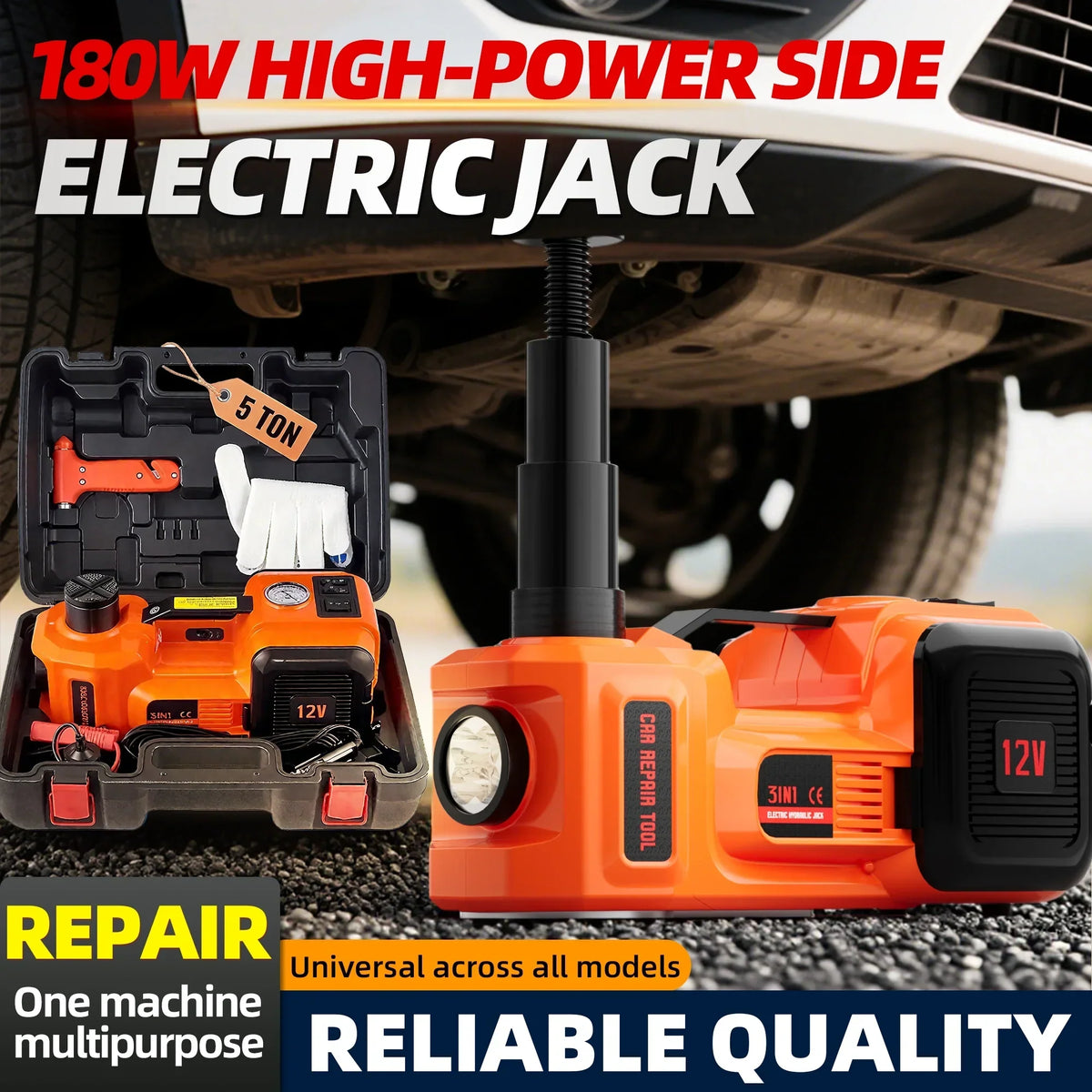 2026 NEW SZTAA Electric Car Jack Lift with Air Compressor and Emergency Hammer 5 Ton/11023 lbs Hydraulic Jack for SUV Sedan Truck Change Tires Garage Repair