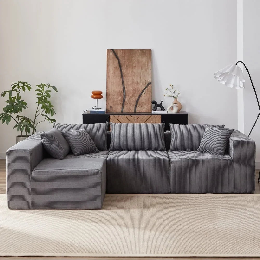 2026 NEW 104-Inch Corduroy Modular L Shaped Sectional Sofa,Luxury Floor Couch Set,Upholstered Indoor Furniture,Foam-Filled Compressed Sofa for Living Room,Bedroom,4 PC Free Combination
