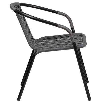2026 NEW Emma + Oliver Indoor/Outdoor Stacking Rattan Restaurant Patio Chairs, Set of 2, Gray