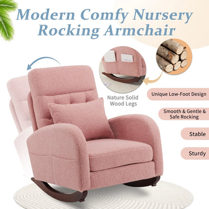2026 NEW Ktaxon Rocking Accent Chair Glider Reading Chair Comfy Teddy Velvet Upholstered Single Sofa Rocker for Living Room, Nursery, Bedroom Beige