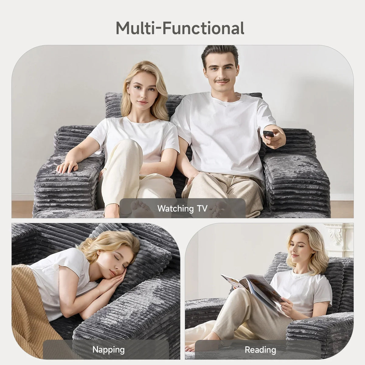 2026 NEW 65" Corduroy Cloud Sleeper Chaise Lounge Chair, No Assembly Sofa Bed with Pillows, Beige