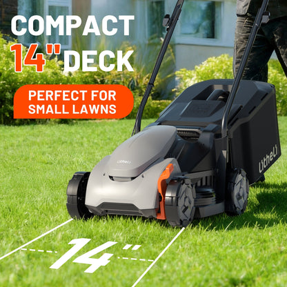 2026 NEW Litheli 20V Cordless Electric Lawn Mower, 14-Inch, Brushless Motor, 5-Position Height Adjustment, with 5.0Ah Battery, for Lawns & Gardens