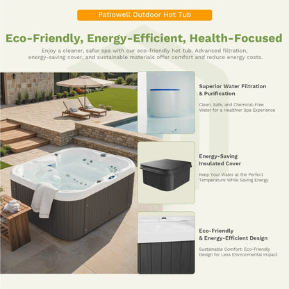 2026 NEW Patiowell 2 Person Home Spa Hot Tub for Outdoor, with 41pcs Massage Jets, LED lighting, Built-In Water Purification System, 900L, Black