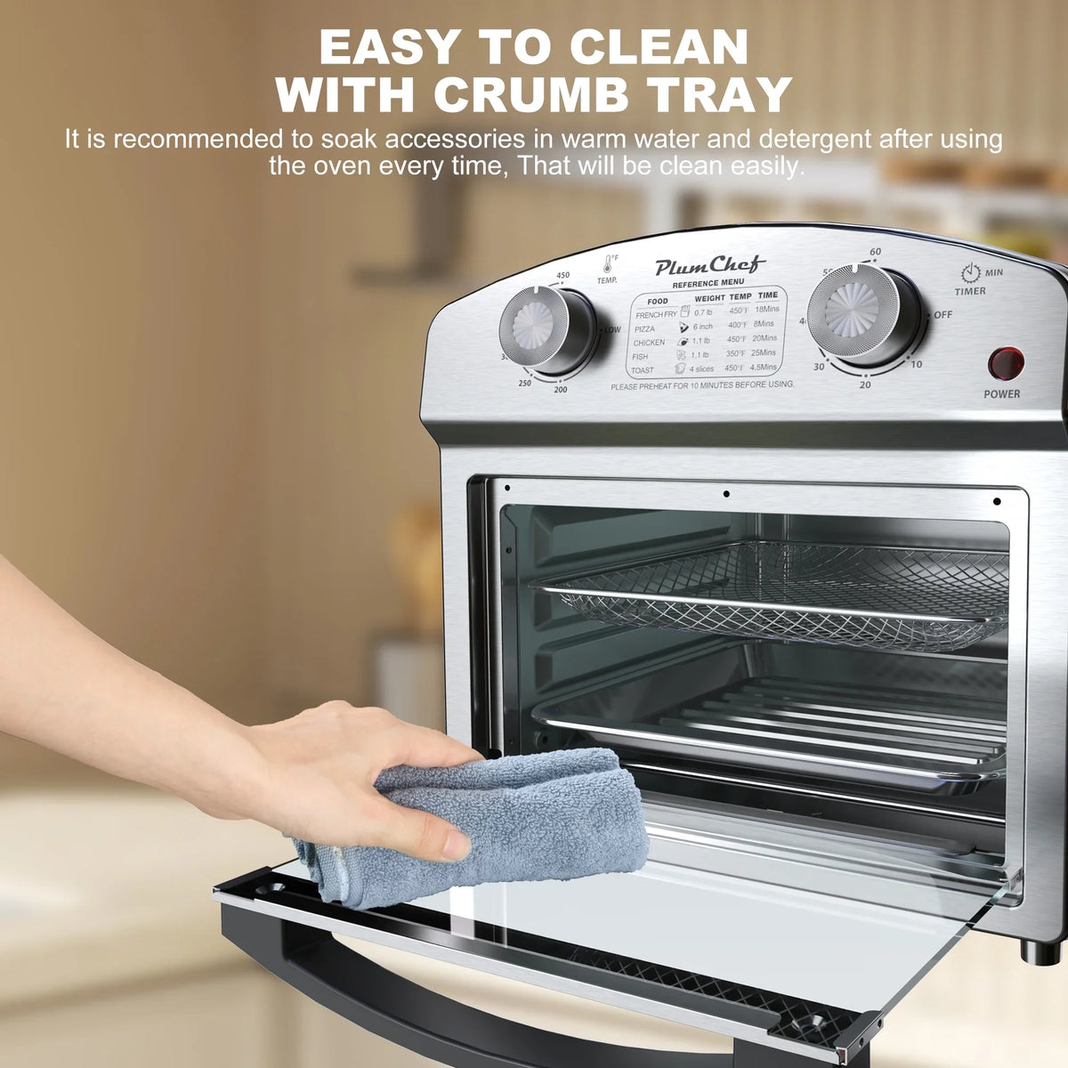 2026 NEW PlumChef 13 Quart 4 Slices Air Fryer Convection Toaster Oven, 1500W, 7 in 1 Multifunction with Roast, Bake, Grill, Broil, Toast, Dehydrate, Defrost