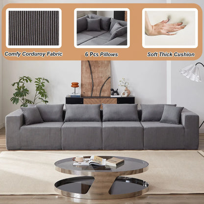 2026 NEW 104-Inch Corduroy Modular L Shaped Sectional Sofa,Luxury Floor Couch Set,Upholstered Indoor Furniture,Foam-Filled Compressed Sofa for Living Room,Bedroom,4 PC Free Combination