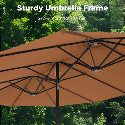 2026 NEW Alpha Joy 15ft Outdoor Patio Umbrella Extra-Large Double-Sided Garden Umbrella with Crank Handle and Base - Smoky Gray