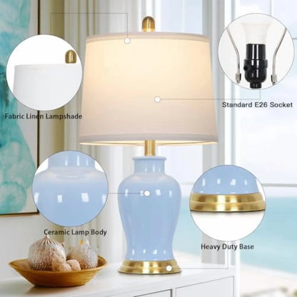 2026 NEW Modern Ceramic Table Lamps Set of 2, 23" White Ceramic Lamps for Living Room, Rustic Farmhouse Bedside Lamp with Ginger Jar Design, Elegant Bedroom Lamp for Nightstand Desk Side End Table Home Decor