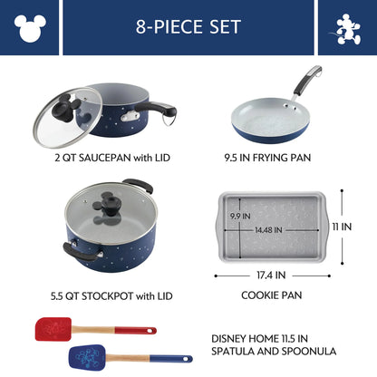 2026 NEW Farberware Bon Voyage Ceramic Nonstick Pots and Pans Set with Baking Sheet/Cookie Pan and Home Kitchen Tools, 8 Piece Non Stick Cookware Set - Blue