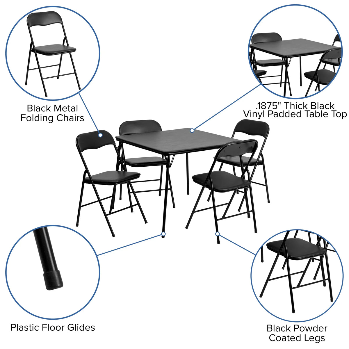 2026 NEW Emma + Oliver 5 Piece Black Folding Game Room Card Table and Chair Set