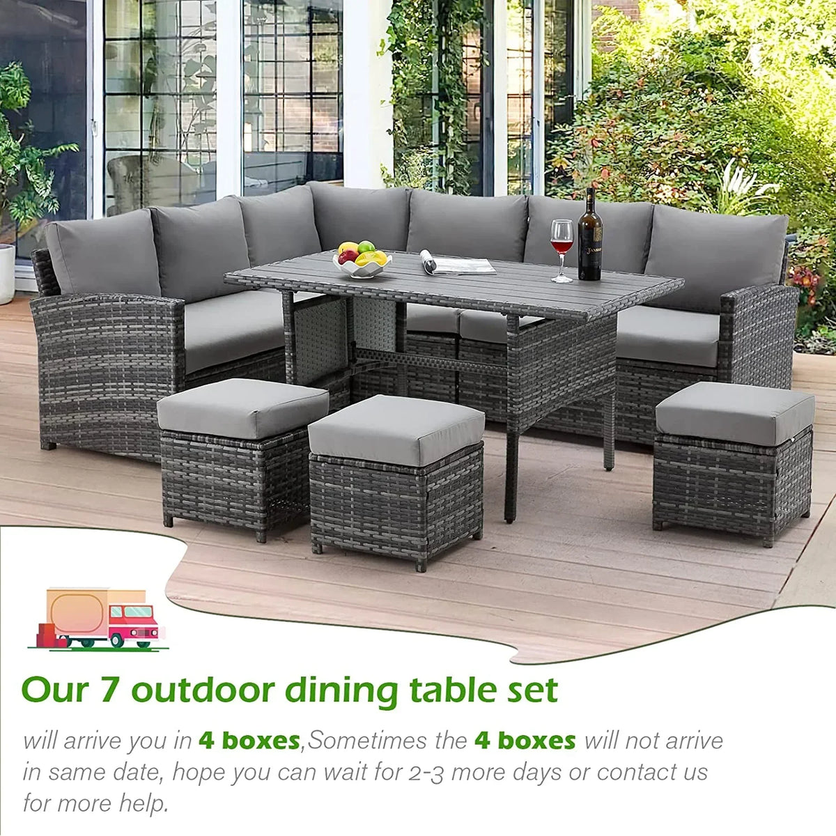 2026 NEW AECOJOY 7 Piece Patio Furniture Set PE Rattan Outdoor Dining Set Sectional Sofa Couch with Table Patio Conversation Set in Gray