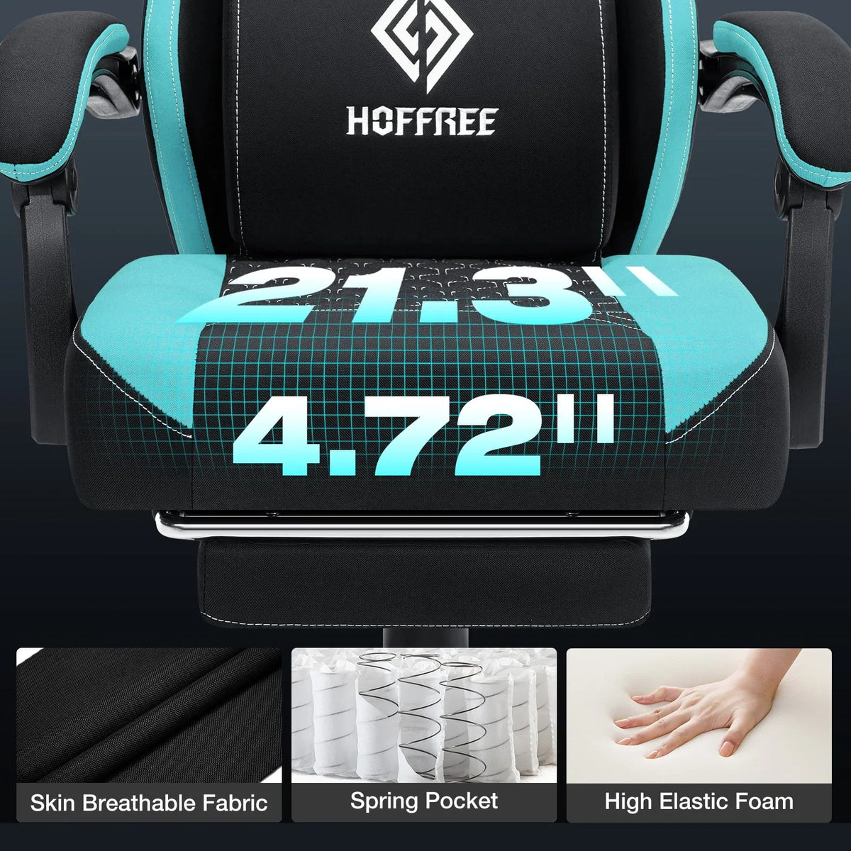 2026 NEW Hoffree Gaming Chair with Massage Fabric Office Chair with footrest for Adults, Ergonomic Gamer Chair with Headrest and Lumbar Support for Office Gaming, 440 LBS