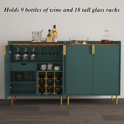 2026 NEW CBJCBJ 32" Wine Bar Cabinet with 2 Door Fluted Texture, Modern Coffee Cabinet with Rack&Glass Holder, Black