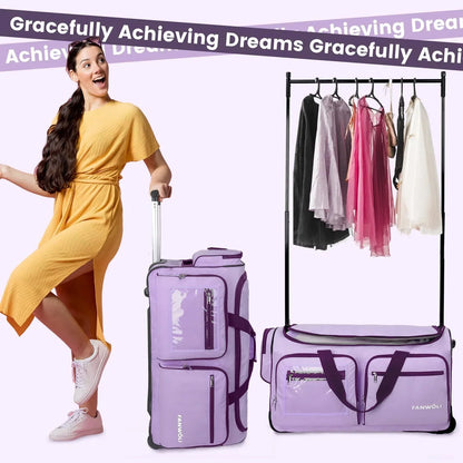 2026 NEW Fegat Dance Bag with Garment Rack - 28"Collapsible Rolling Competition Dance Duffle Bag Lightweight Costume Wheeled Suitcase for Dancers Shows Livestreamer Athletes