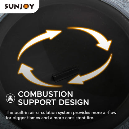 2026 NEW Sunjoy Stone Fire Pit 26 Inch, Outdoor Round Wood Burning Fire Pits with Spark Screen and Poker Grey
