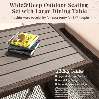 2026 NEW AECOJOY 7 Piece Patio Furniture Set PE Rattan Outdoor Dining Set Sectional Sofa Couch with Table Patio Conversation Set in Gray